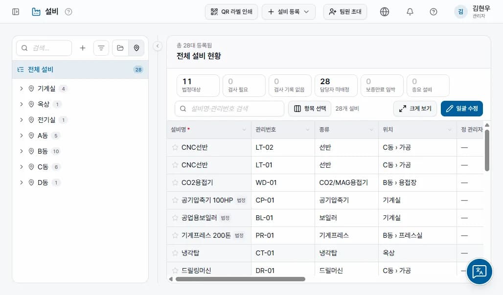 28대가 위치별로 정리됩니다